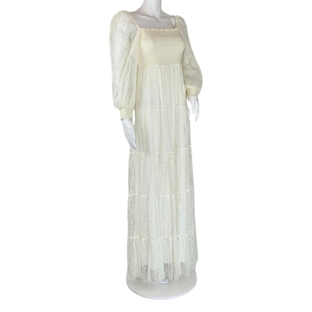 Alice + Olivia Women's Cooper Off White Smocked Bodice Bridal Maxi Dress Sz 0